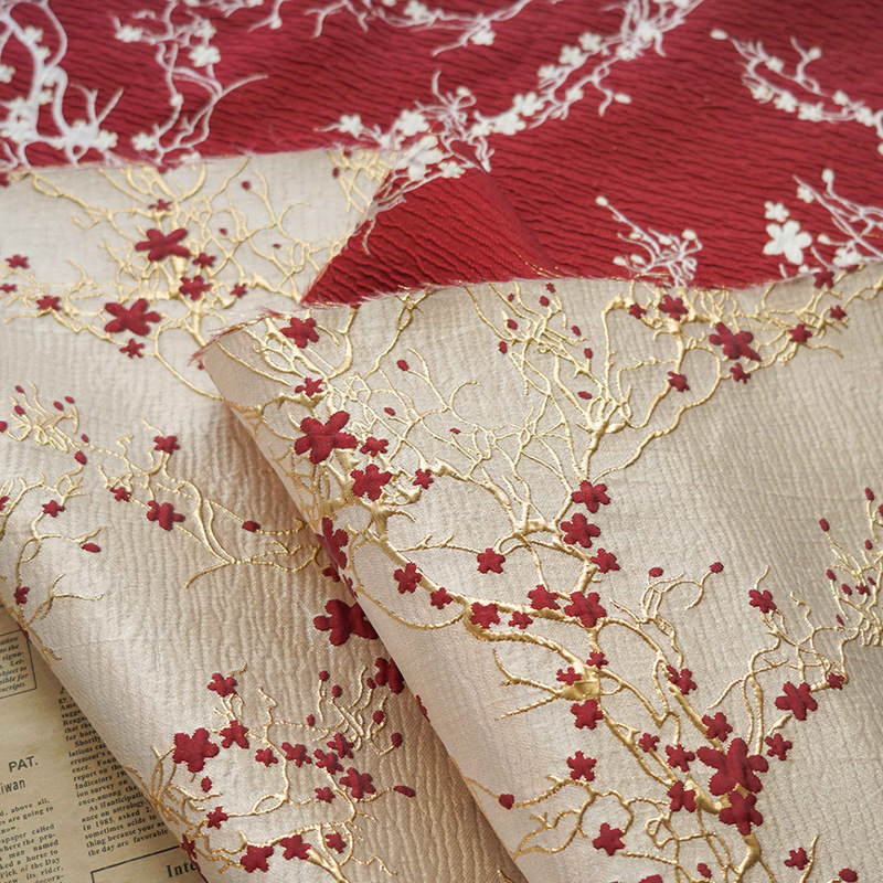 Luxury Home Textiles Usa - Luxury Red Plum Blossom Jacquard Fabric