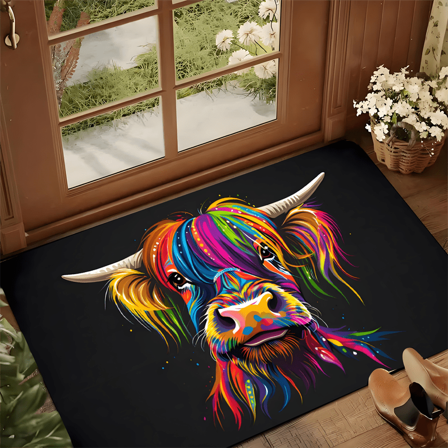 Highland Home Textiles - Colorful Highland Cow Welcome Area Rug