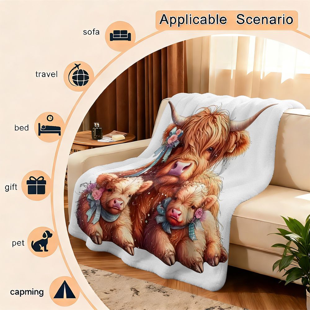 Highland Cow Print Blanket Fla - Highland Home Textiles recension och pris