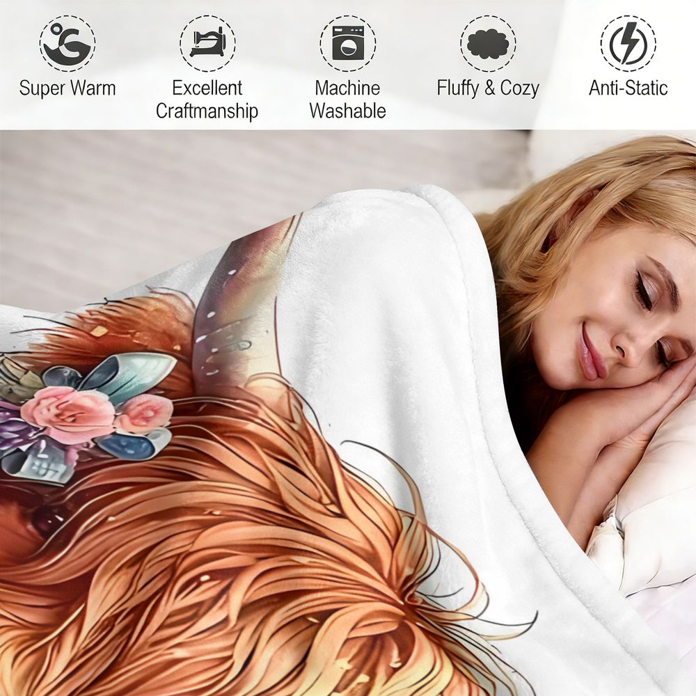 Highland Cow Print Blanket Fla - Highland Home Textiles recension och pris