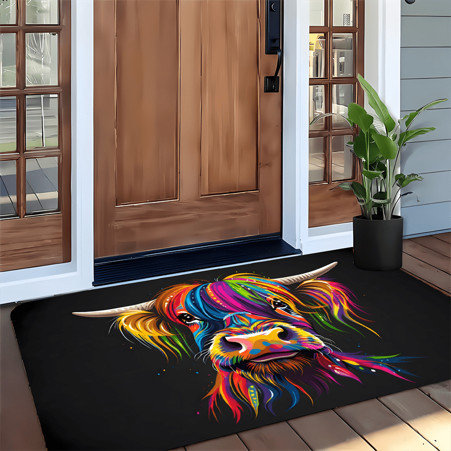 Colorful Highland Cow Welcome  - Highland Home Textiles recension och pris
