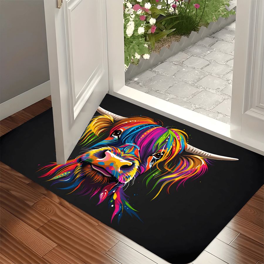 Colorful Highland Cow Welcome  - Highland Home Textiles recension och pris