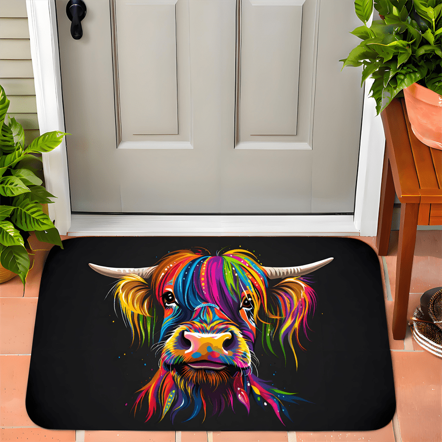 Colorful Highland Cow Welcome  - Highland Home Textiles recension och pris