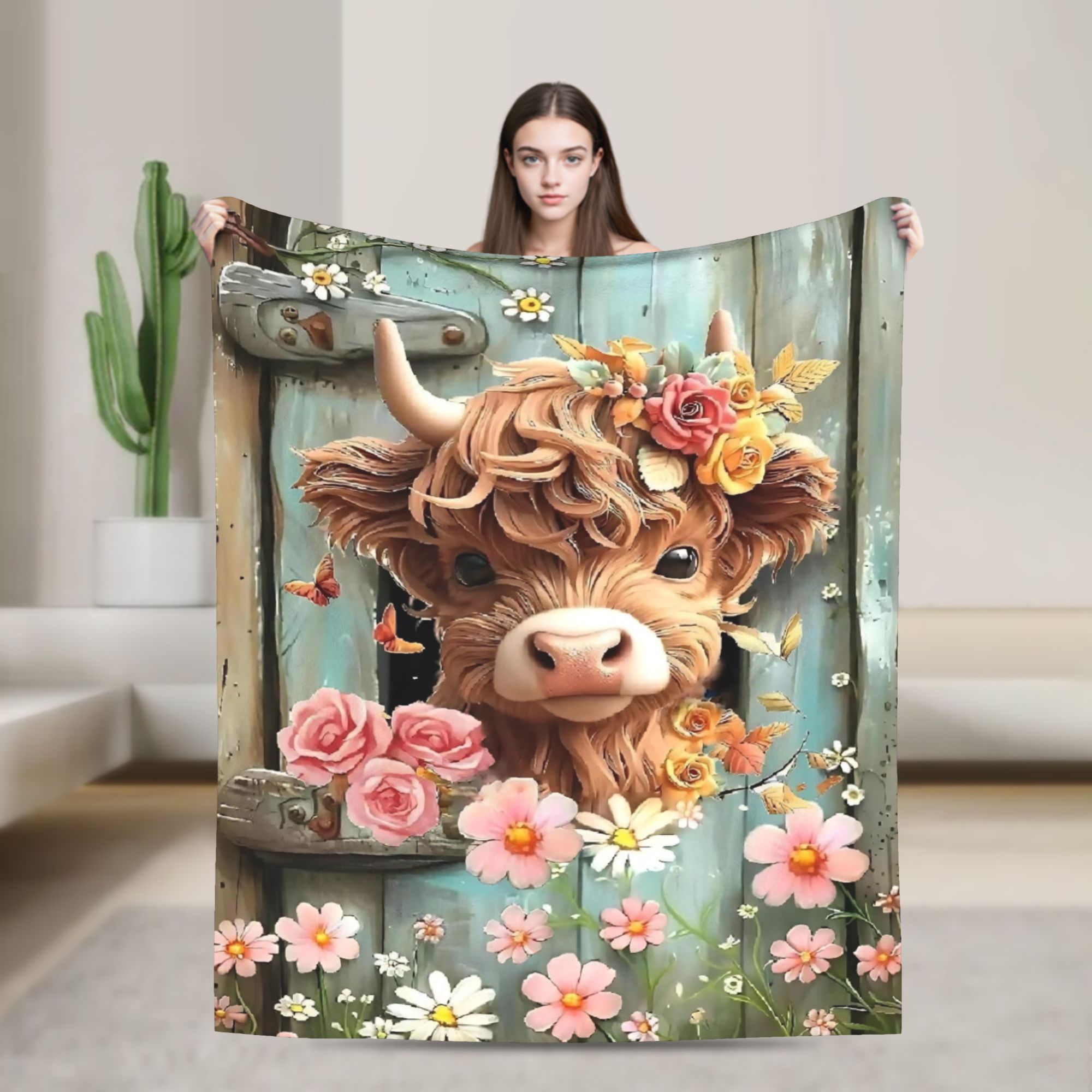 Highland Cow Boho Floral Blank - Highland Home Textiles recension och pris