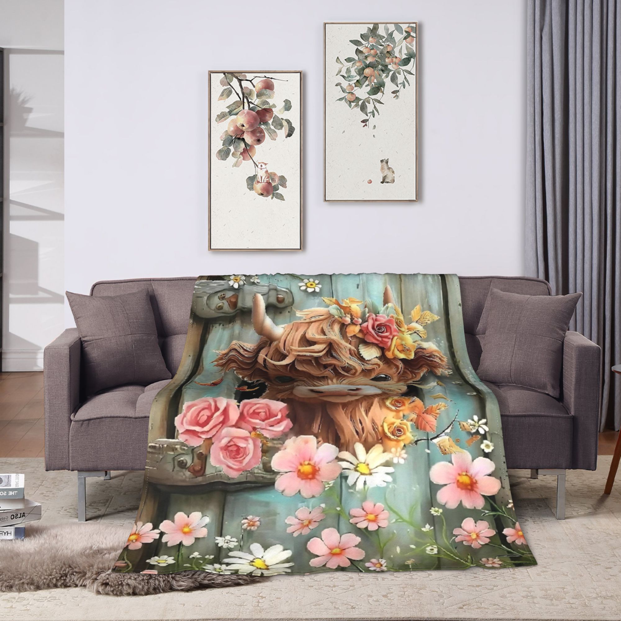 Highland Cow Boho Floral Blank - Highland Home Textiles recension och pris