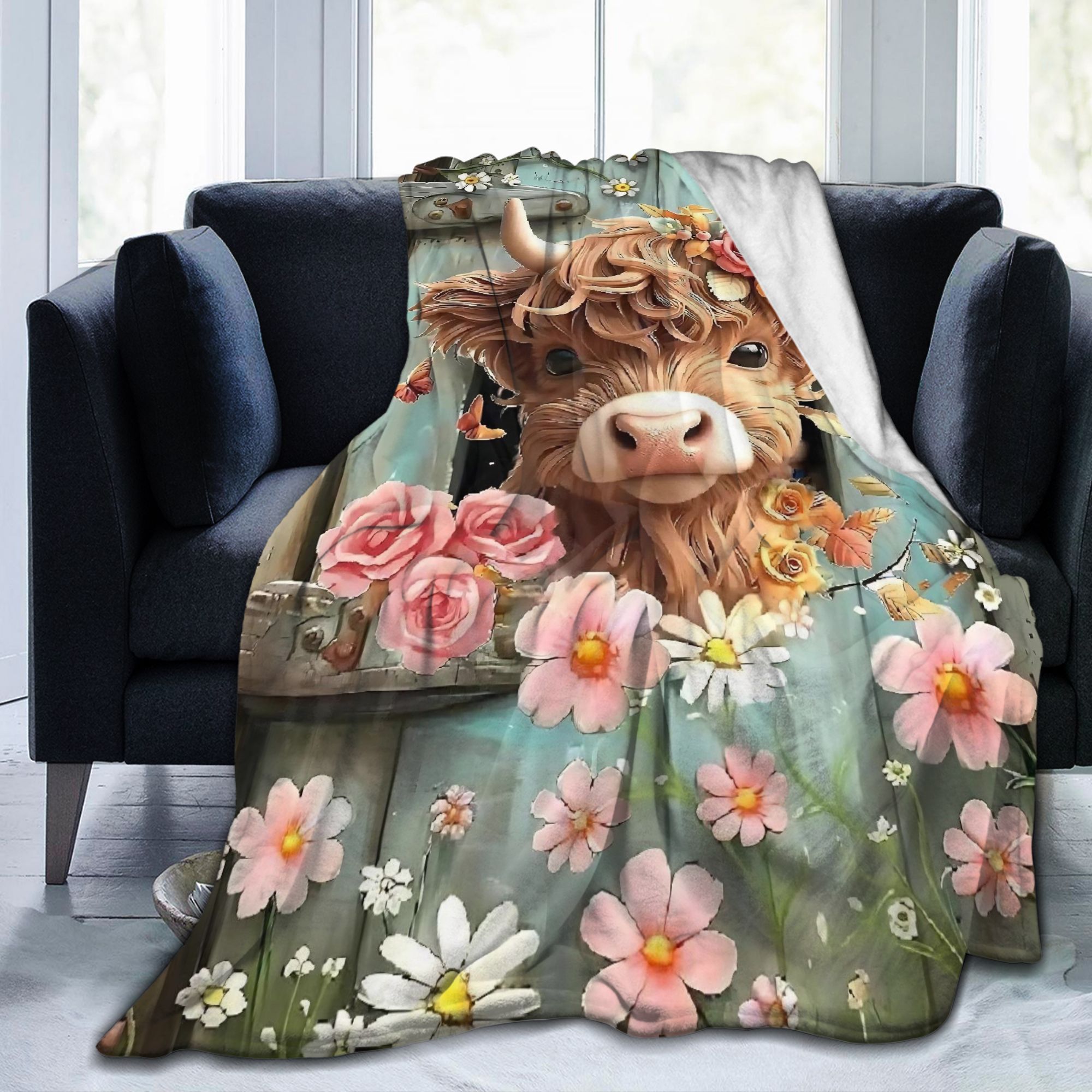 Highland Cow Boho Floral Blank - Highland Home Textiles recension och pris