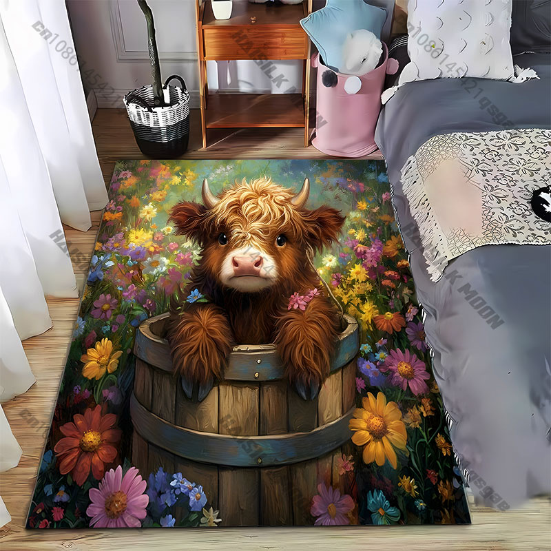 Highland calf flowers wooden b - Highland Home Textiles recension och pris